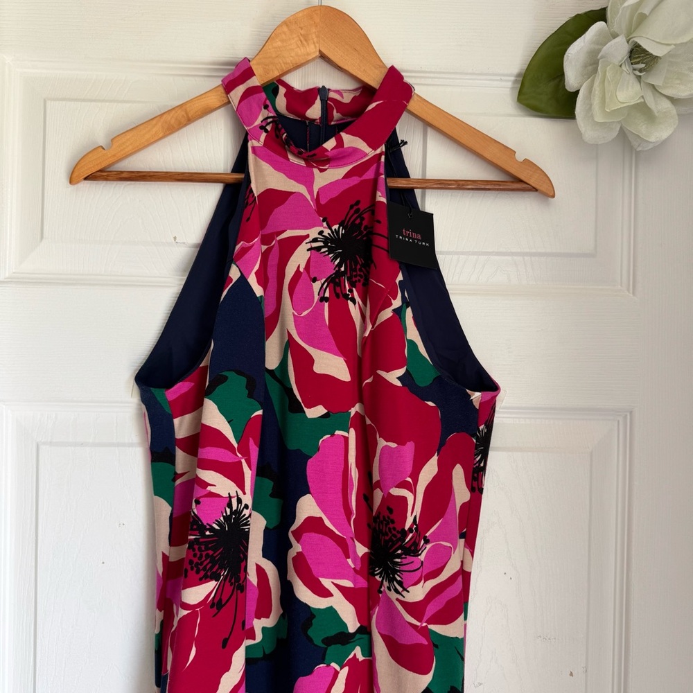 Trina Turk Floral Sheath Halter Dress Sz 6 - Picture 4 of 13
